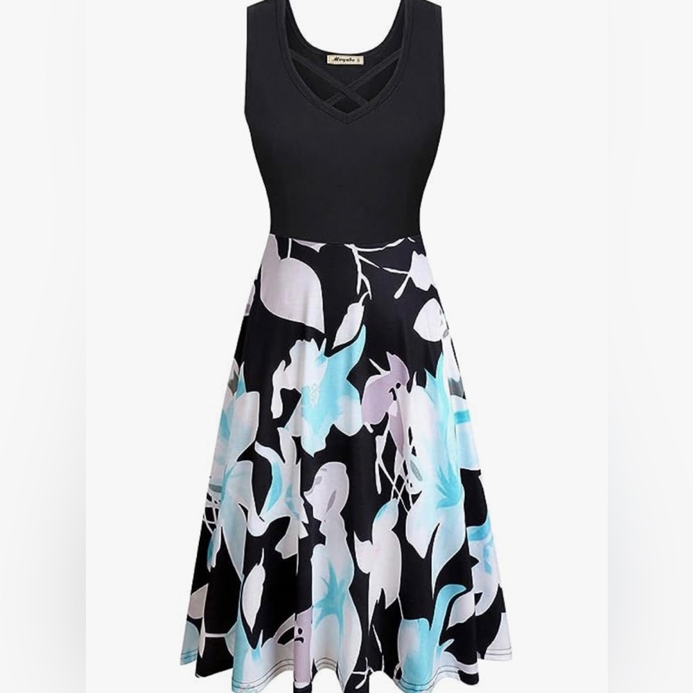 Sleeveless Criss Cross V-neck Midi Tank Dress with Pockets NWT